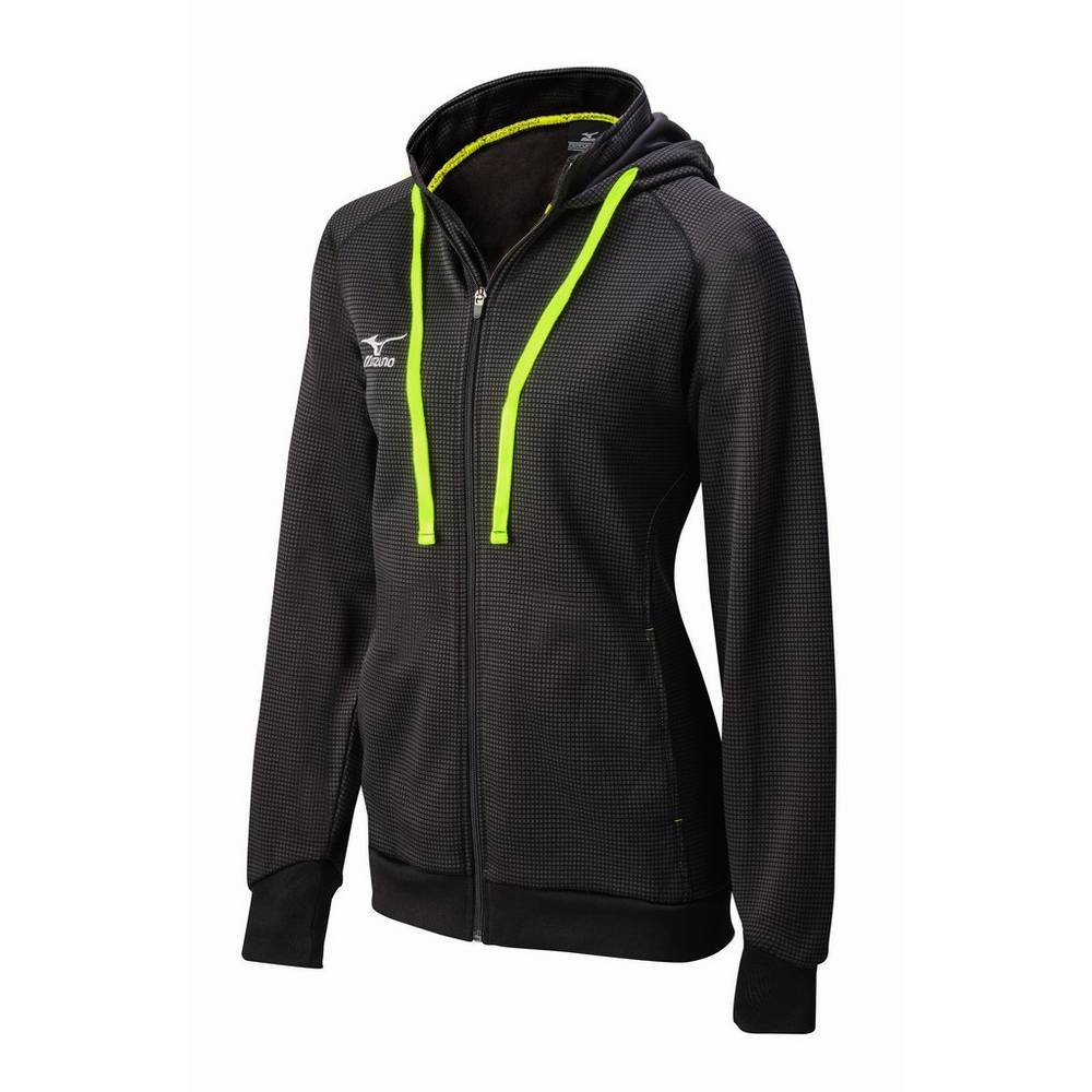 Sudaderas con capucha Mizuno Pro Full Zip Hoody Mujer Negras/Limón España PLUH-14730